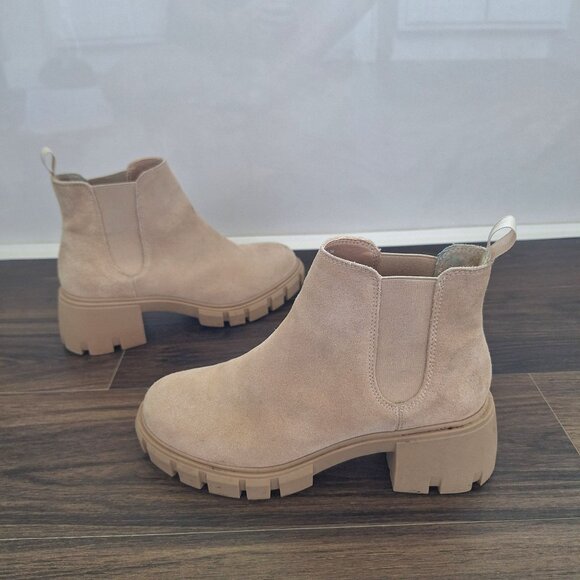 💙 Steve Madden Howler Block Heel Suede Comet Booties Size 7 Platform Combat Sty - Picture 1 of 8